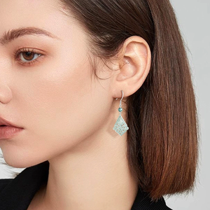 Natural <b>emerald</b> blue water hollow ancient-style earrings, ancient-style S925 silver ice-grade jadeite women's earrings - Product Image 4