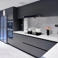 Meubles de cuisine de luxe en chêne massif avec îlot, finition laquée, panneaux en verre, écologiques, pour cuisines de villas modernes
