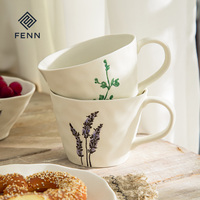 FENN tasse en céramique de café tasses en porcelaine 500ML motif floral rétro tasse à expresso pour lait Latte Cappuccino thé Couple cadeaux tasse