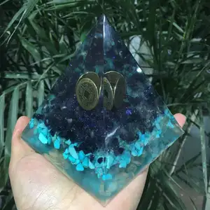 Seven Chakra Orgonite Pyramids Orgone Pyramids Wholesale Spiritual Orgone Products blue turquoise gravels pyraimd for reiki