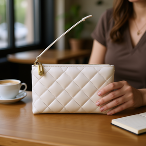 Portefeuille long antivol en cuir PU pour femme avec fermeture éclair, design personnalisable pour un usage quotidien, style matelassé blanc de 7 pouces - Product Image 2