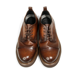 Men's British Style Oxfords Dark Brown <b>Round</b> Toe Top Layer Cowhide Leather Shoes <b>Cushioned</b> Thick Sole Office Career Wear - Product Image 3