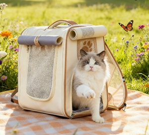 Mochila de tela Oxford de gran capacidad para perros y gatos, transpirable, extensible, a la moda, para exteriores, para mascotas, cama portátil para perros - Product Image 1