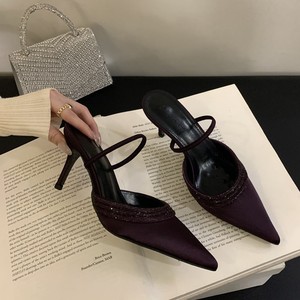 Giày sandal nữ YX2026 đính đá pha lê kiểu Pháp mùa hè, gót nhọn, mũi nhọn, chất liệu satin, kiểu xỏ ngón, nửa kín mũi. - Product Image 3
