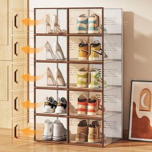 Boîte à chaussures empilable en plastique transparente, caisses à baskets combinables, boîte à chaussures pliable en plastique avec porte magnétique BT-390 - Product Image 2