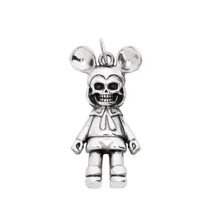 Cartoon Maus Halskette Anhänger Sterling Silber Schmuck Real Certified Mickey Skull Frauen Männer Neu