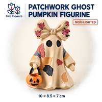 Figurine acrylique fantôme patchwork d'Halloween avec seau citrouille, nœud floral, non lumineuse, à piles bouton, décoration de table pour la maison