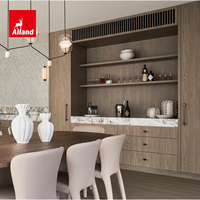 Armoires de cuisine Allandcabinet de style européen sans cadre, en chêne blanc massif plaqué, avec îlot en marbre de Carrare