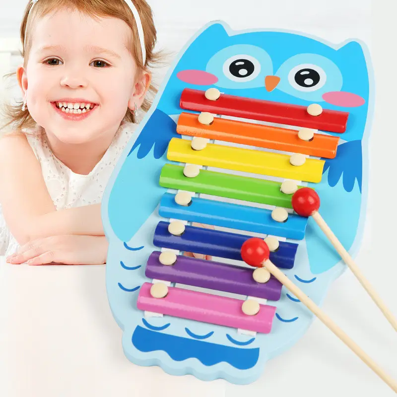 Kids Educational Hand Knocking Piano 8 Tones Musical Instruments Cartoon Animals Wood Xylophone Toy