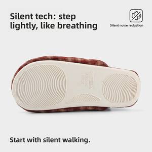 Chaussons d'intérieur antidérapants à bout fermé en coton à motif écossais, style japonais simple, avec semelle extérieure en TPR, pour couple, collection printemps femme et homme - Product Image 4