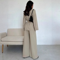 Collection Automne/Hiver 2025 – Ensemble pantalon large et élégant à col en V pour femme, style européen et américain, coupe ample, manches longues, couleur unie