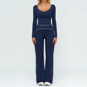 Combinaison <span class=keywords><strong>de</strong></span> yoga pour femmes, vêtements <span class=keywords><strong>de</strong></span> <span class=keywords><strong>sport</strong></span>, pantalon large à pattes d'éléphant, combinaison à manches longues, couleur contrastée, haut <span class=keywords><strong>de</strong></span> gamme, vêtements <span class=keywords><strong>de</strong></span> <span class=keywords><strong>sport</strong></span> et <span class=keywords><strong>de</strong></span> fitness - Product Image 6