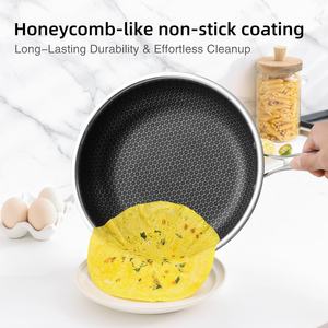 Lot de 6 ustensiles de cuisson antiadhésifs en acier inoxydable 18/10 triple couche alvéolé, comprenant casseroles, poêles, faitouts, poêle à sauter et marmite, résistants au four - Product Image 3