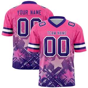 Maillot de football américain personnalisé rose et violet avec dégradé d'étoiles - Product Image 1
