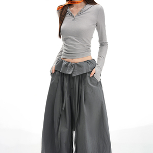Pantaloni a palloncino a vita alta da donna stile minimalista animale Silhouette fluida Comfort Fit a vita arruffata pantaloni <span class=keywords><strong>larghi</strong></span> <span class=keywords><strong>e</strong></span> rilassati - Product Image 5