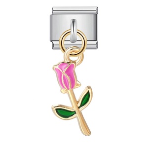 Abalorios de Moda de Acero Inoxidable Chapado en Platino con Diseño de Flor Esmaltada y Trébol de Cuatro Hojas Daisy, Eslabones Modulares para Pulsera Italiana - Product Image 4