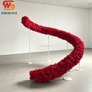 SMOOTH Stunning <b>Large</b> S Shape Wedding Red Rose <b>Artificial</b> <b>Flower</b> Runner Long Curved Moon Floral Arch with Stand - Product Image 1