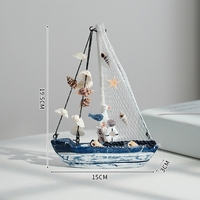 Accessoires de maison méditerranéens Bateaux à voile en coquillages bleus et blancs Artisanat de style ancien