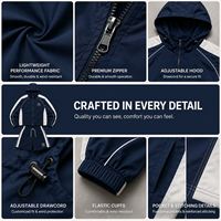 Ensemble de survêtement pour homme, coupe-vent, bleu marine et blanc, 2 pièces, veste à capuche et short, tenue de sport