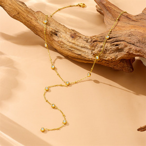 Fashionable Y Shaped Clavicle Necklace With Round Diamonds Chain Tassels For Party Zinc Alloy Jewelry - Product Image 3