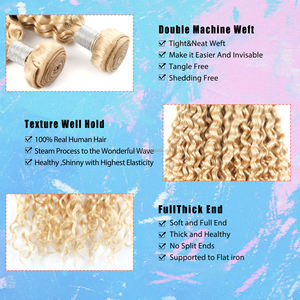 Cabello humano virgen de alta calidad, cabello rubio 613, trama de cabello rizado profundo, paquetes de cabello rubio ruso virgen - Product Image 5