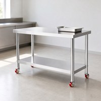 Table de préparation roulante en acier inoxydable avec roulettes et étagère inférieure pour la transformation alimentaire, boucherie, cuisine commerciale