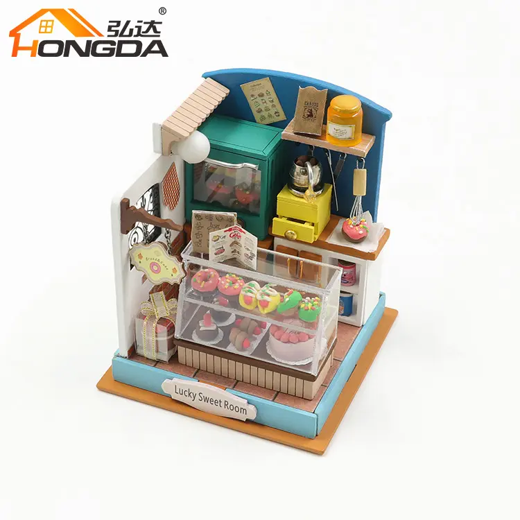 HongdaS2304ラッキースウィートルームその他の教育玩具3D木製パズルギフトDIYミニチュアドールハウス女性用