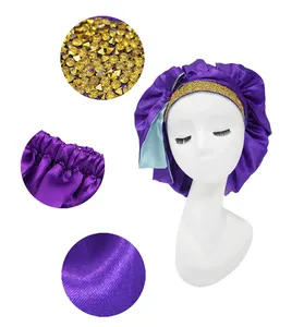 Özel logo uzun örgü saç bonnets ile parlaklık altın gümüş elmas glitter rhinestone kadınlar uyku bonnets