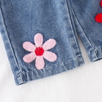 Salopette en jean brodée florale pour filles, pantalon ample à jambes larges pour tout-petits, vente en gros de vêtements pour enfants