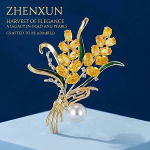 ZHENXUN Broche de Espigas de Trigo Doradas de Alta Gama para Mujer, Elegante y con Perlas, Diseño Exclusivo, Pin de Moda para Trajes y Accesorios - Product Image 1