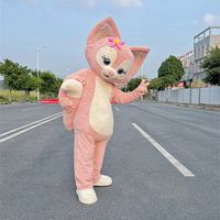Costume intégral en peluche EVA Lina Bell, motif renard rose mignon, pour adultes, idéal pour Noël, carnaval, fête, jeu de rôle, avec casque fait main
