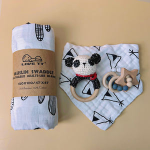 Attache-sucette pour bébé sans BPA, hochet en rotin, bavoir pour bébé, serviette de bain et ensemble de jouets en bois anneau de dentition pour bébé en bois biologique sensoriel - Product Image 5