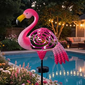 Luces Solares de Jardín con Forma de Flamenco, Decoración de Jardín de Metal Rosa, Resistentes al Agua, para Caminos, Patios, Terrazas y Jardines - Product Image 3