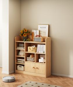 Современный отдельностоящий книжный шкаф из массива дерева с местом для хранения для небольших помещений или углов — для гостиной и школы - Product Image 4