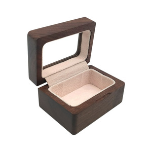 Black Walnut Wooden Jewelry <b>Box</b> 8x6x4.5cm Square With <b>Glass</b> Lid Storage For Pendant Collection - Product Image 2