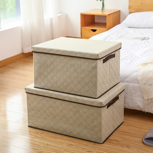 Clothing Organizer Box Non-Woven Fabric Diamond Pattern Rectangle <b>Storage</b> Box With Lid For Bedroom Office Use - Product Image 2
