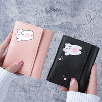 Dompet Wanita Motif Hewan Gaya Korea Terbaru, Multi-Kartu, Dompet Pendek Pelajar, Tempat Koin, Kancing Penutup, Bahan Poliester Anti Air