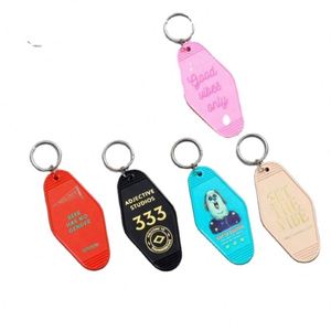 <b>Custom</b> Logo Color Material Promotional Blank Plastic Retro Vintage Motel Room Hotel <b>Keychain</b> - Product Image 5