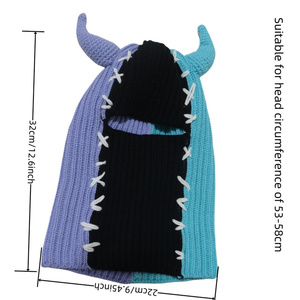 SZ1453 drôle diable cornes bonnets tricotés chapeau chaud <span class=keywords><strong>cagoule</strong></span> chapeau chapeau intégral personnalisé <span class=keywords><strong>cagoule</strong></span> masque de ski avec cornes - Product Image 3