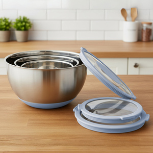 Juego de cuencos para mezclar de 3 uds con tapas visibles, 3 accesorios para rallador, ensaladeras de acero inoxidable para Preparación y horneado en la cocina - Product Image 3
