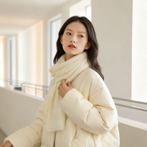 Écharpe d'hiver en <span class=keywords><strong>soie</strong></span> de mûrier et laine brossée pour femme, haut de gamme, simple, polyvalente, couleur unie, longue, type <span class=keywords><strong>snood</strong></span> - Product Image 2