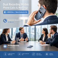 Enregistreur vocal IA intégré avec 5 micros, dispositif d'enregistrement de conversations téléphoniques magnétique ultra-fin de 4 mm, prend en charge la transcription et la résumation IA
