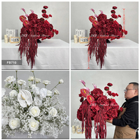 Fleurs artificielles d'intérieur DKB, très vendues, 60 cm, roses artificielles en soie rouge, boule de fleurs pour la décoration de table de Noël et de mariage