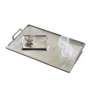 High Demand Durable Aluminum Rectangular Serving <b>Tray</b> with Floral Pattern Polished Finish for Home Restaurant <b>Snacks</b> & Drinks - Product Image 1