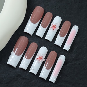 Uñas postizas acrílicas de cobertura completa al por mayor, de alta calidad, de lujo, hechas a mano, con etiqueta privada, tipo ataúd largo. - Product Image 1