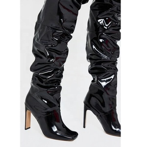 Nuevas Botas Altas de Mujer con Diseño Plisado y Punta Cuadrada, Botines Largos con Tacón Grueso para Damas, Talla Grande 43 - Product Image 5