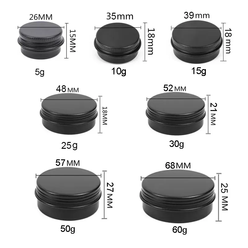 Food Grade 5g 10g 15g 25g 30g 60g 1oz 2 Ounce Round Double Sided Black Matte Tin Containers Aluminium Jar with Lid