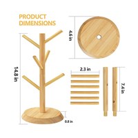 Support de rangement suspendu pour tasses de cuisine, séchoir à tasses en bambou avec 6 crochets pour mugs et tasses à café
