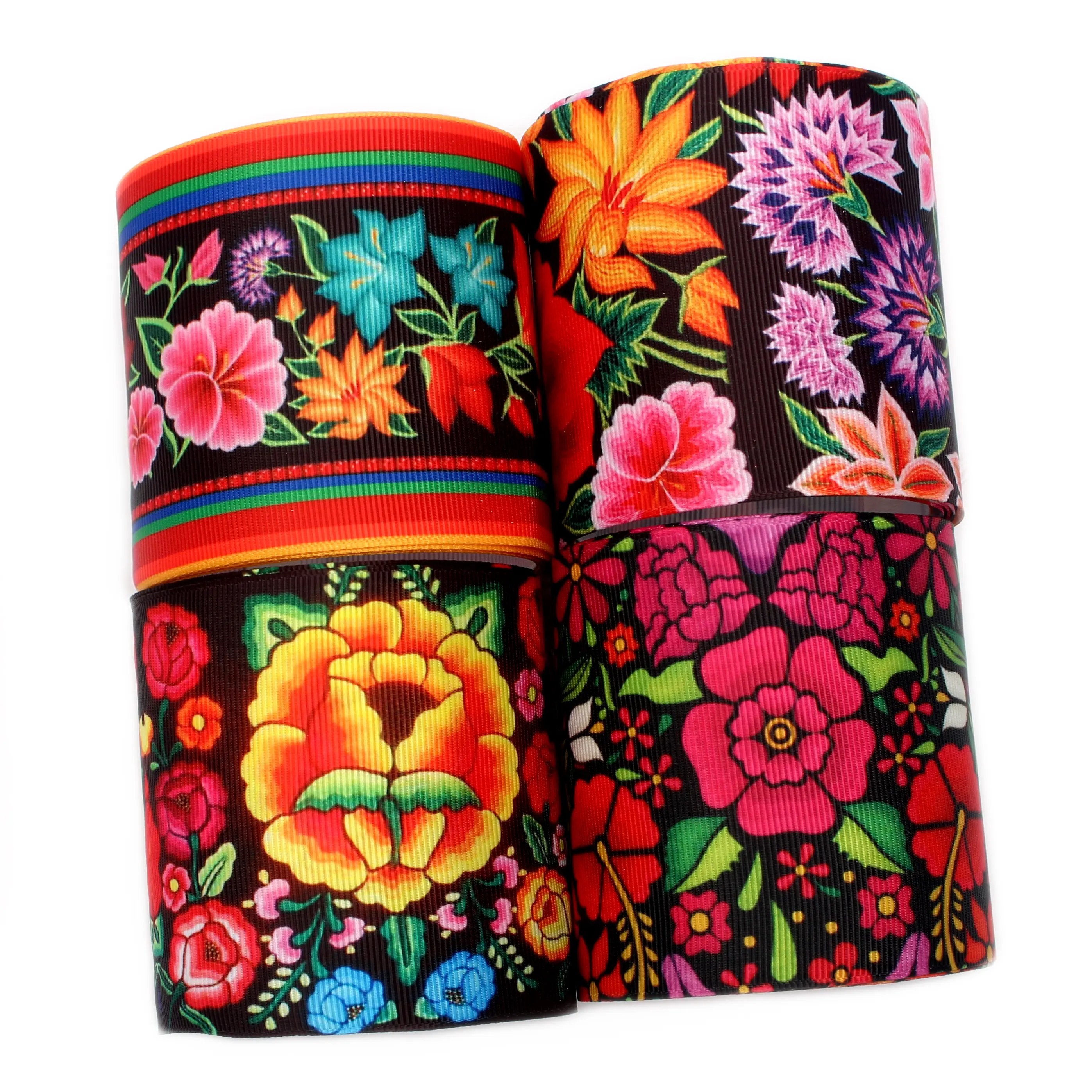 Midi Liston Cheap Mexico Flower Pattern Custom Printed Grosgrain Ribbon 75mm for Hair Bows Making