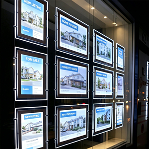 Affichage publicitaire intérieur : Boîte lumineuse publicitaire A3 A4 en acrylique cristal pour <span class=keywords><strong>agence</strong></span> <span class=keywords><strong>immobilière</strong></span>, vitrine LED - Product Image 1